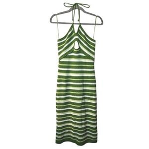Sincerely Jules Size L Striped Knit Halter Neck Cutout Midi Dress Beachy
